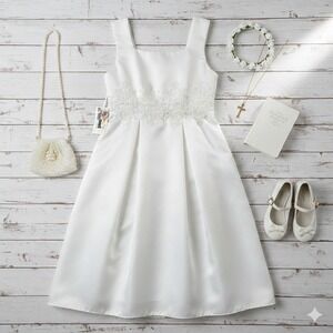 White Flower Girl Dress Embroidered Bow Sleeveless Party Wedding